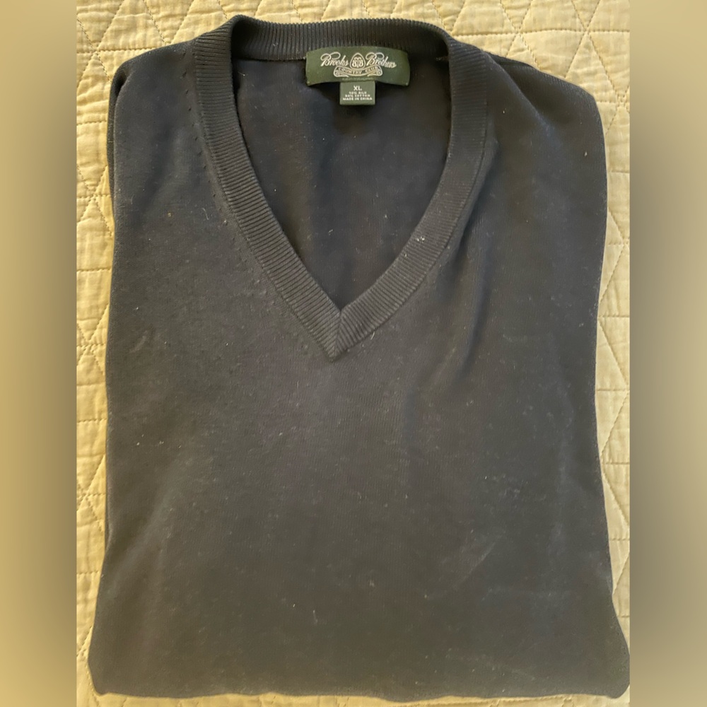 Brooks Brothers Country Club Silk & Cotton Blend V-Neck Sweater in Navy Size XL
